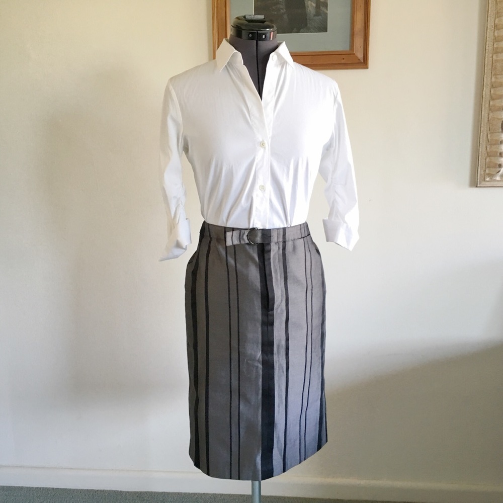 Club Monaco Black Striped Belted Pencil Skirt 0 XS